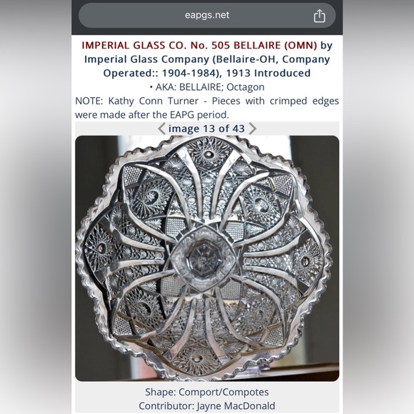 Vintage Bellaire Pattern Glass Bowl #505 by Imperial Glass Co. (Reproduction) - Picture 11 of 11